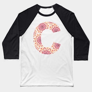 Floral Mandala Capital Letter C Sunset Baseball T-Shirt